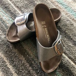 Silver Sparkle Big Buckle Birkenstocks